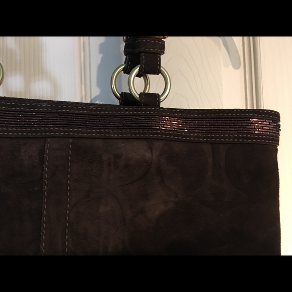 Coach medium tote bag, brown suede & beading - Picture 5 of 8